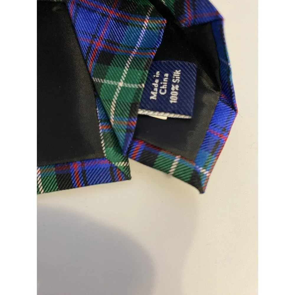 Croft‎ & Barrow Mens Classic 100% Silk NeckTie Plaid Tartan Blue Green - Picture 6 of 7
